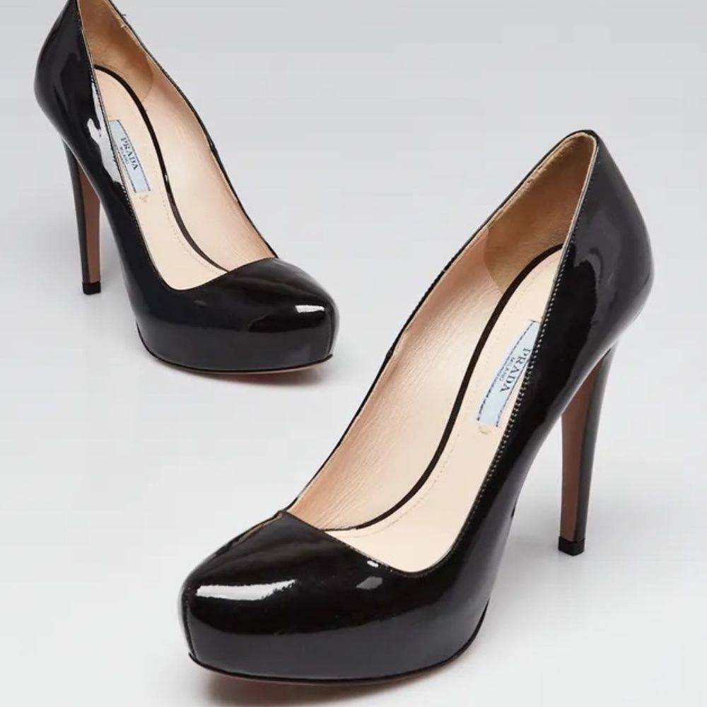 NEW Prada Black Patent Leather Platform Pump, 7.5 - Picture 2 of 3